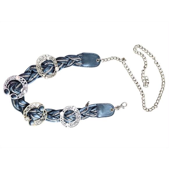 Chico's Belt Silver & Brass Tone Braided Ornate Adjustable Chain Belt OS - Picture 1 of 6